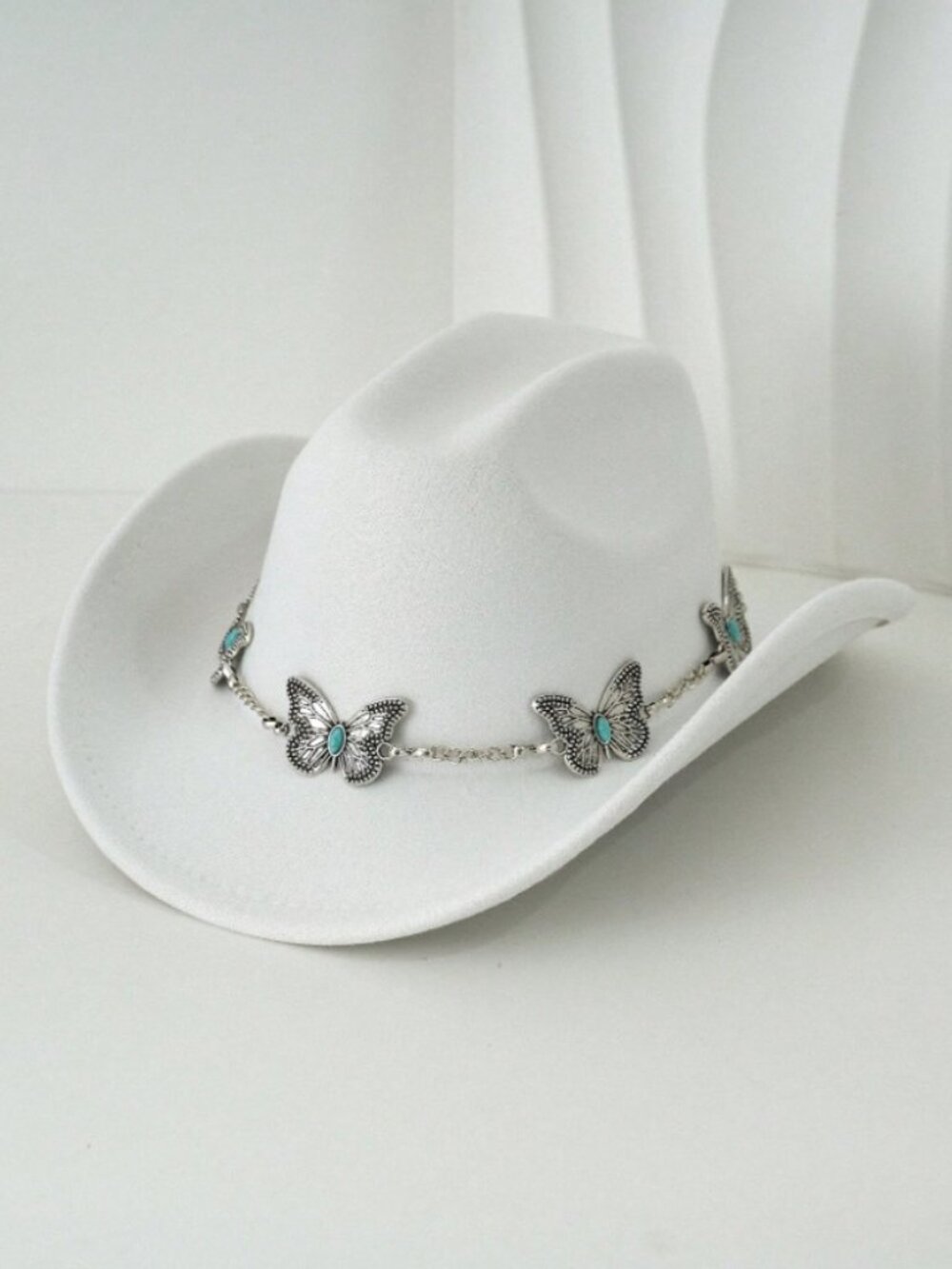 White Western Cowboy Hat Butterfly Hat Band Cowgirl Ranch Rodeo Festival Costume